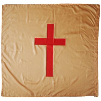 a gold/yellow flag with a red cross on it