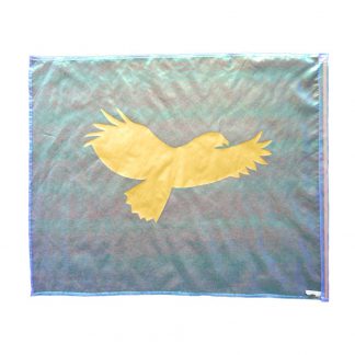 A light blue flag with a gold eagle on it